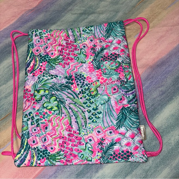 Lilly Pulitzer Pink and Green Drawstring Backpack - Picture 5 of 8